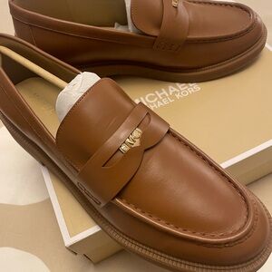 Michael Kors Brown Leather Slip-On Loafers